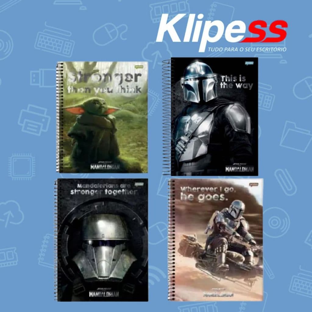 Caderno Capa Dura, Espiral Mandalorian Star Wars 1 Matéria 80 Folhas