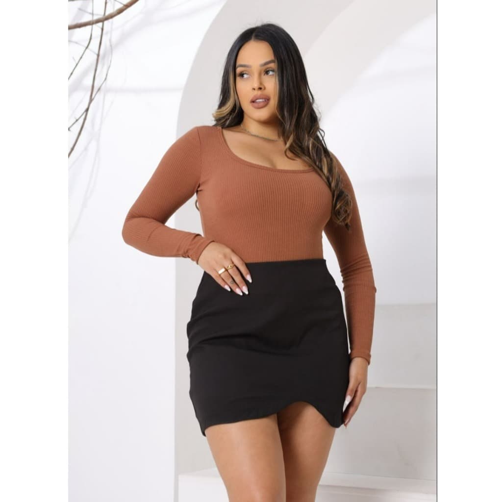 Body Bori Bory feminino manga longa tecido canelado envio raápido