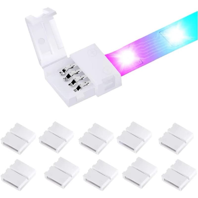 10 Emenda Conector Rápido Simples Fita Led 3528 5050 RGB Colorida 4 Vias 10mm Sem solda