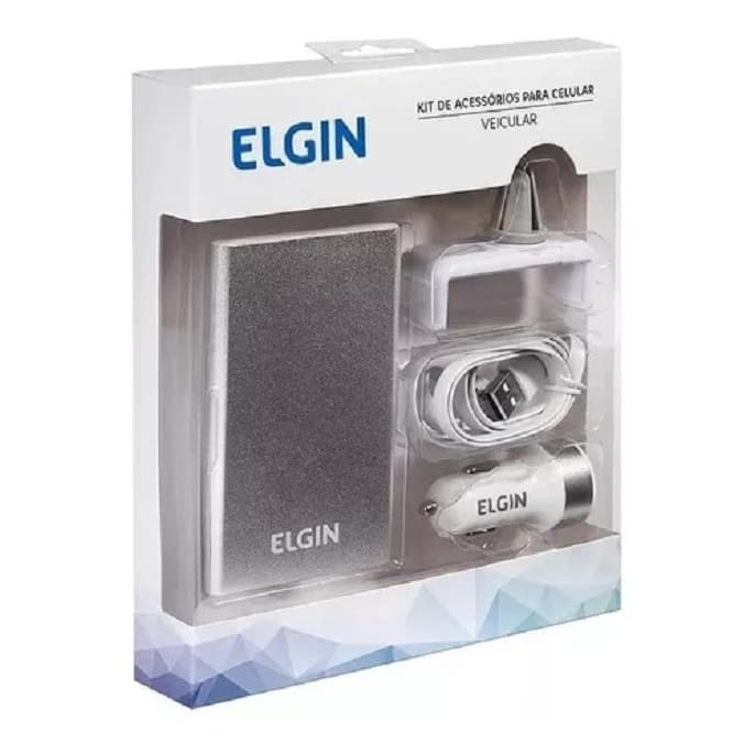 Kit Carregador Para Carro 2 usb e Carregador Portátil Elgin
