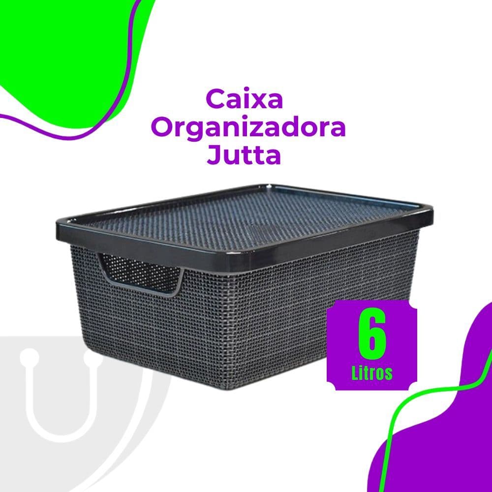 Caixa Organizadora Jutta Preto 6 Litros Cesto Organizador Gavetas Guarda-Roupas Armario Brinquedos