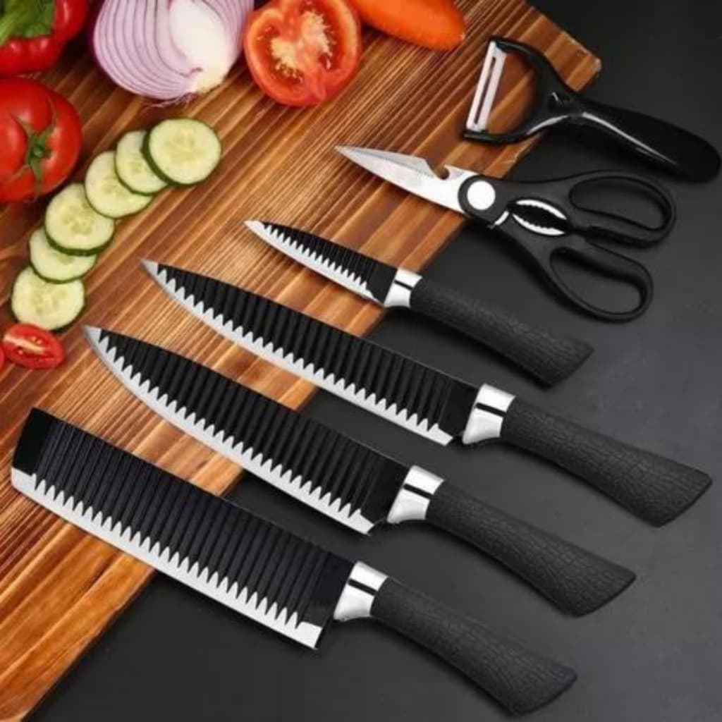 Kit Jogo De Facas 6 Peças Churrasco Cozinha Aço Inox