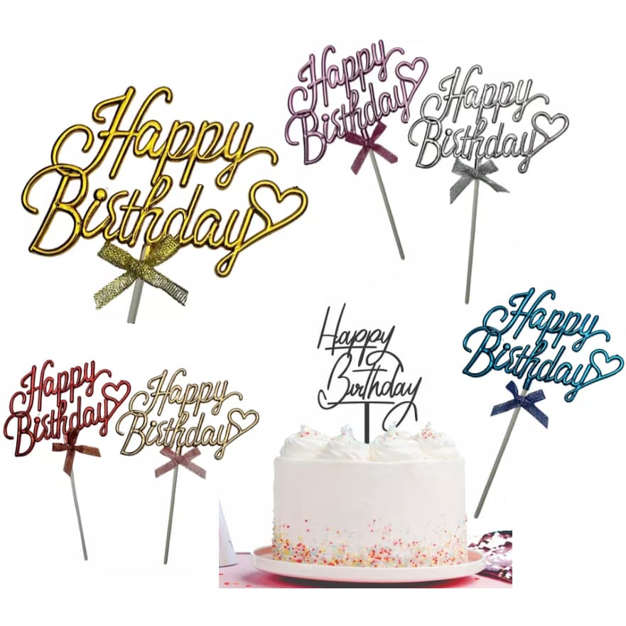 Topo de Bolo Happy Birthday Aniversário Topper Metalizado Colorido Festa