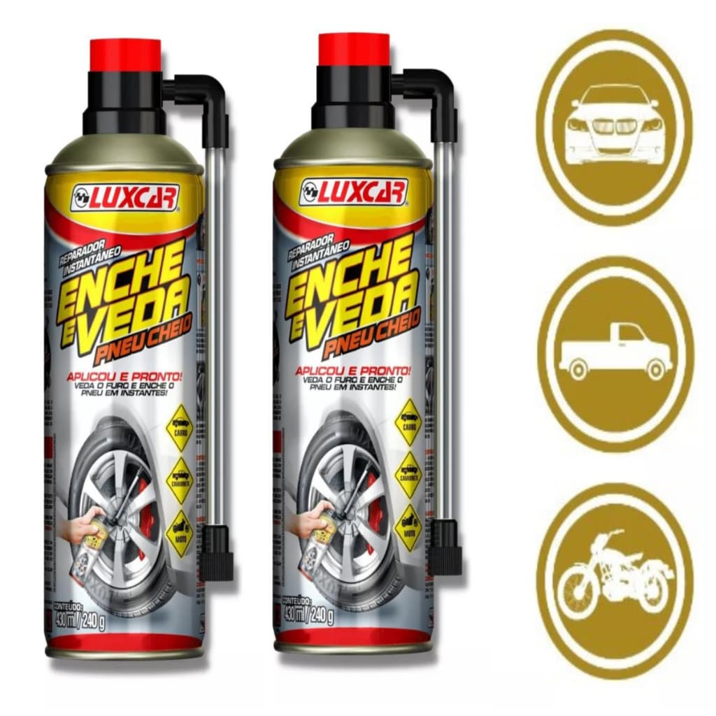 Kit Spray Reparador Instantaneo Luxcar Pneus Enche Veda Tapa Furo Carro Moto Acessórios Para Carro