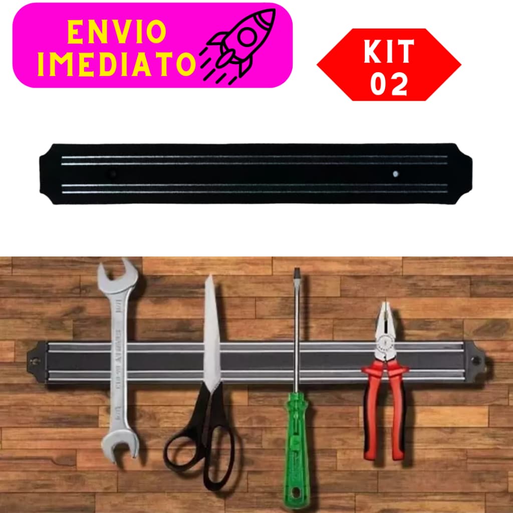 Kit 02 Barras Magnéticas de Parede 50 Cm Para Facas e Utensílios Organizador Porta Imã Faqueiro