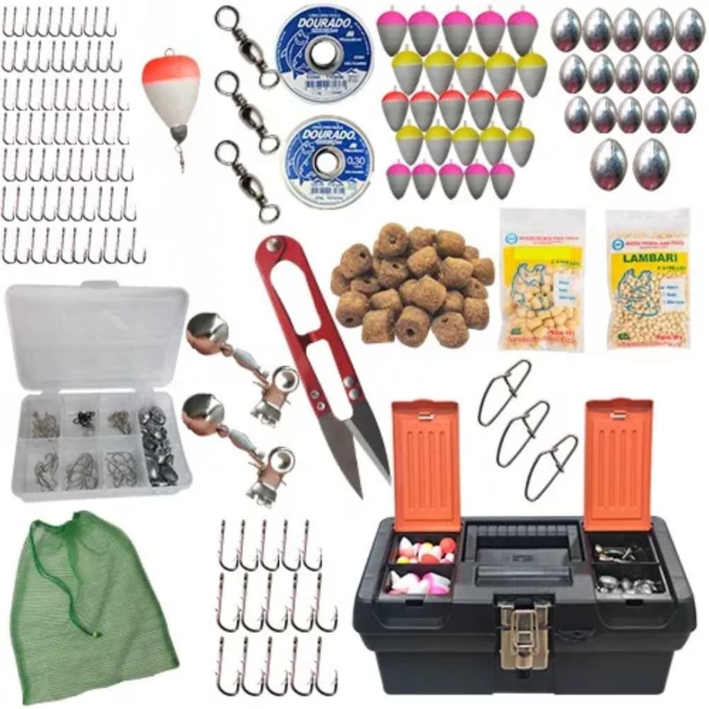 Maleta de Pesca Completa com Anzois Tralha144 Itens + Maleta