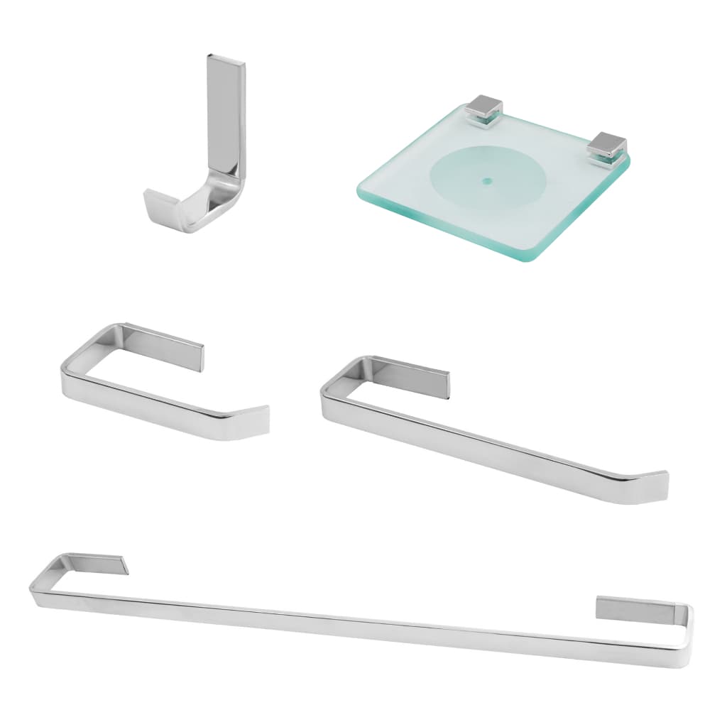 Kit Acessórios 05 Peças Quadrado Para Banheiro Semi Luxo Cromado