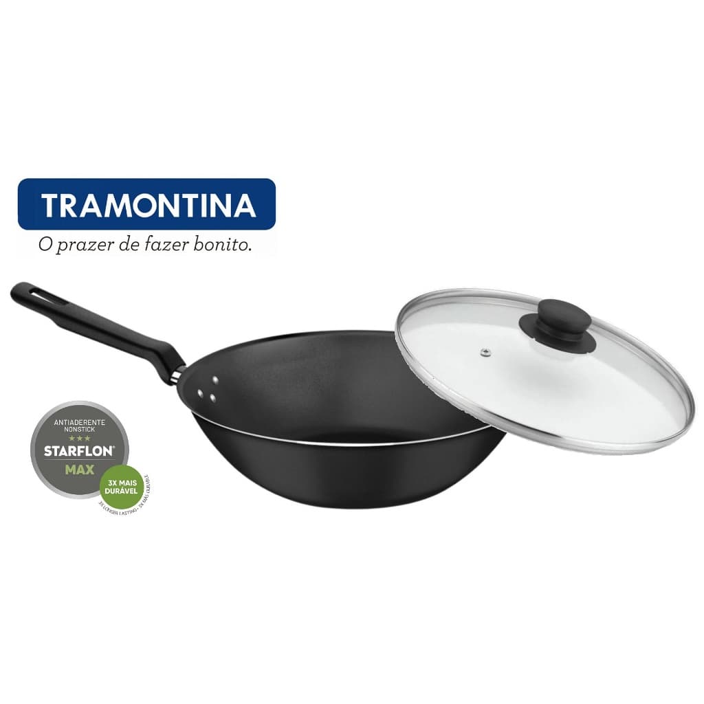 Panela Frigideira Wok Com Tampa 3,6 Litros 28cm Antiaderente Tramontina Loreto Grafite
