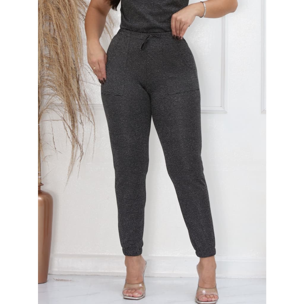 Calça Feminina Jogger Lurex Cintura Alta