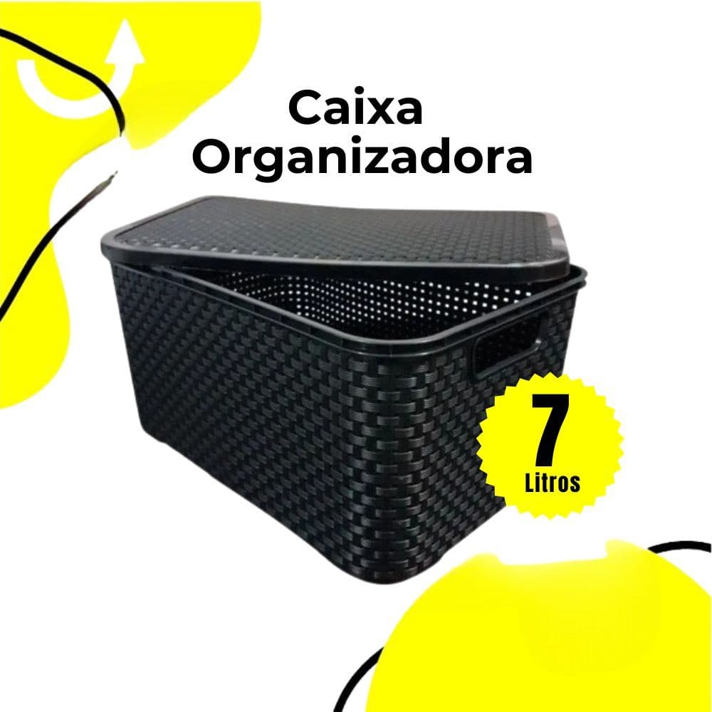 Caixa Cesto Organizadora Rattan Com Tampa 7L Multiuso Brinquedo Roupa intima Armários Guarda-roupas