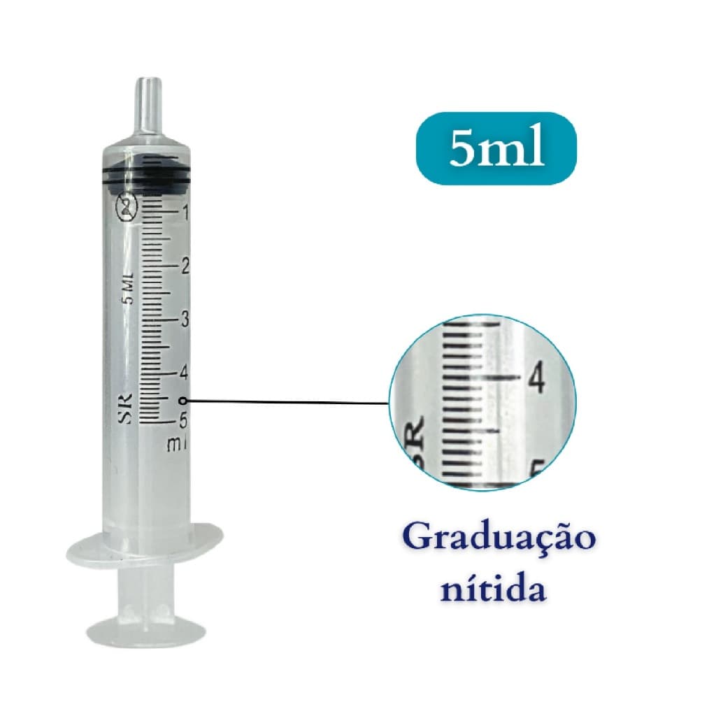 Kit Com 50 Seringa Descartável Sem Agulha 5ml Luer Slip Seringas descartáveis
