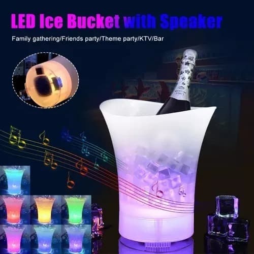 Balde De Gelo Champanheira Com Led E Caixa De Som Bluetooth