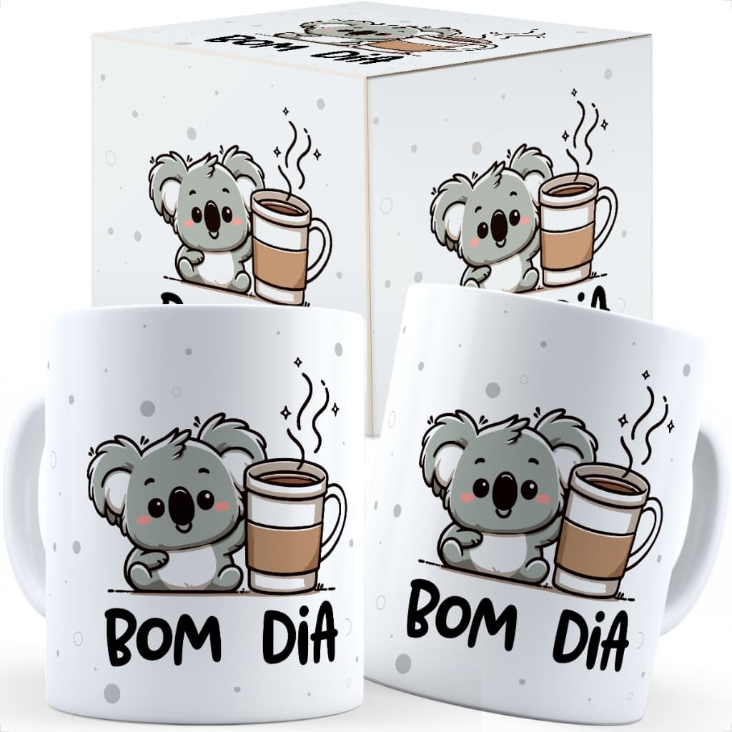 Caneca Coala Bom Dia Fofa Divertida - Caixa Personalizada