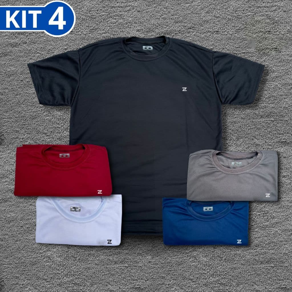 Kit 4 Camisetas Plus Size Dry Fit Masculina Logo Z Lisa - Casual Treino Academia Esportes Exercícios
