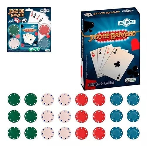 Jogo Baralho Com 24 Fichas Cartas Pocker Truco Art Game