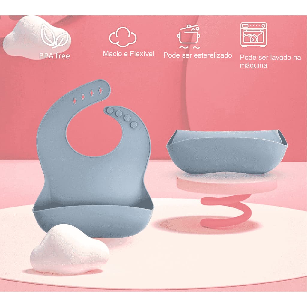 Babador ajustável infantil em silicone para bebês e crianças.