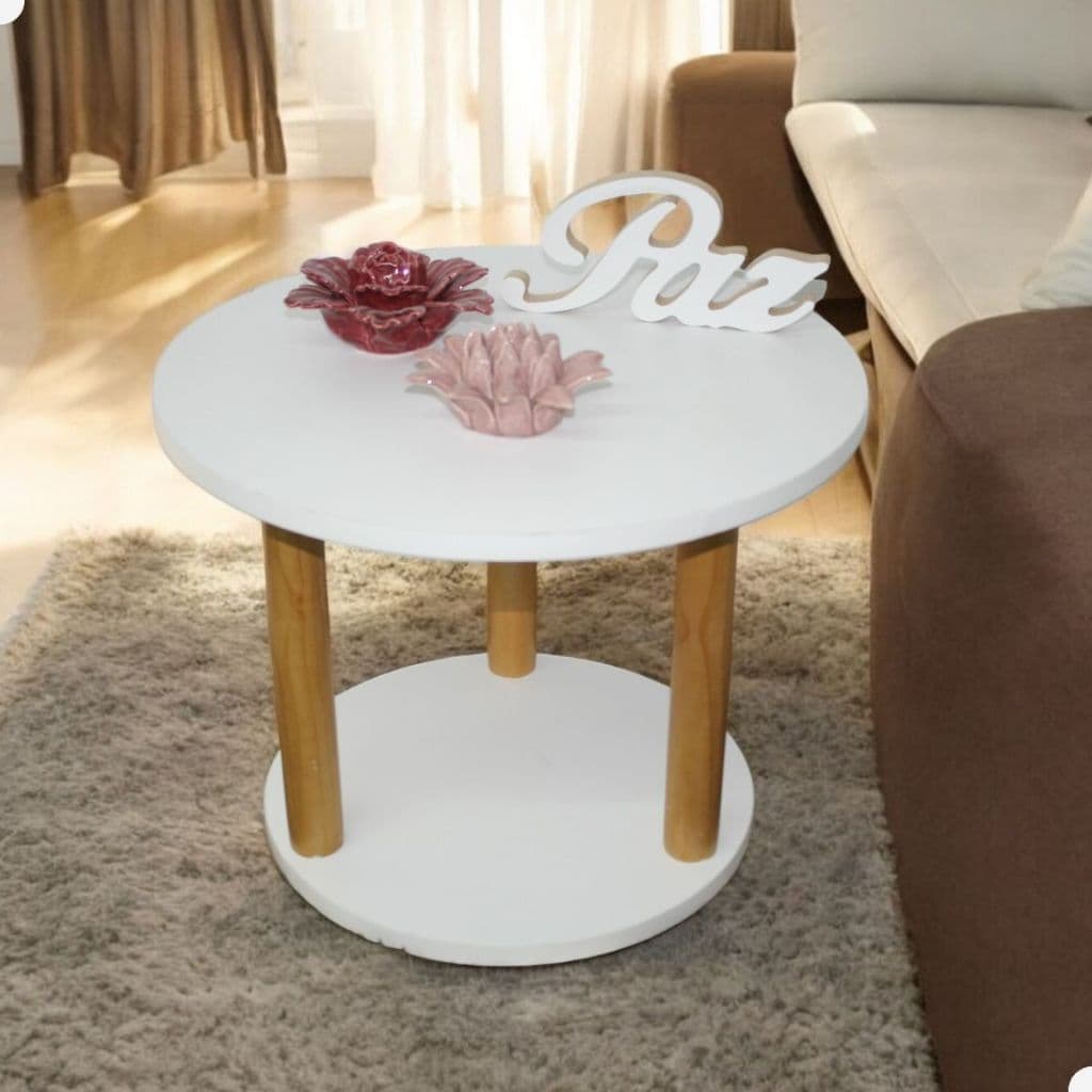 Mesa De Centro Sala Olinda Branco Com Pés Em Madeira Maciça Envernizado ou Natural