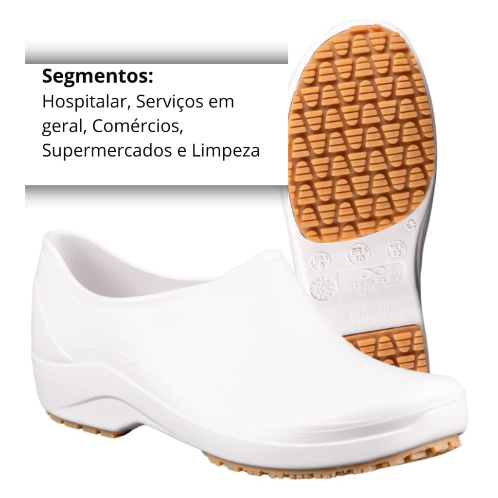 Sapato Profissional Antiderrapante Segurança Saúde Limpeza Cozinha Branco