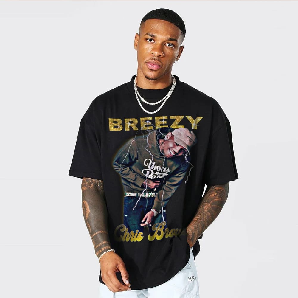 Camiseta Oversized Masculina Streetwear 100% Algodão Premium Bootleg Chris Brown