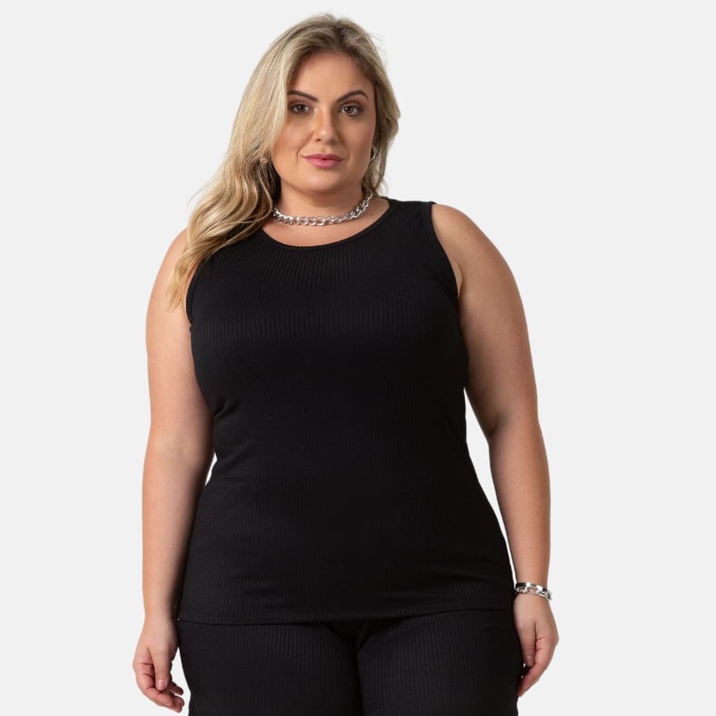 Regata Blusa Feminina Plus Size Malha Canelada 1213-A