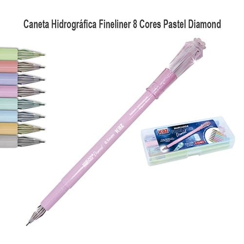 Caneta Hidrográfica Fineliner Diamond 0,5mm 8 Cores Pastel KAZ KZ720