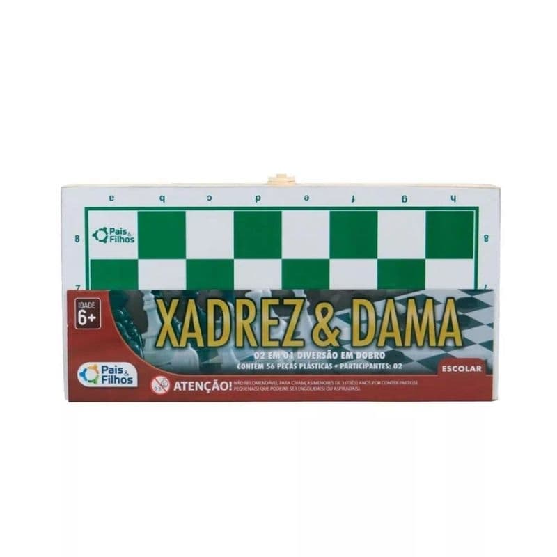 Jogo Dama e Xadrez Maleta de Madeira Brincadeira