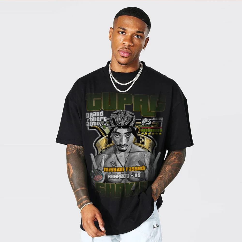 Camiseta Oversized Masculina Streetwear 100% Algodão Premium Bootleg Tupac Shakur