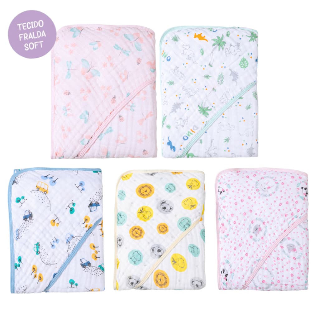 TOALHA DE BANHO FRALDA SOFT COM CAPUZ PARA BEBÊ OU KIT COM 2 OU 3 TOALHAS