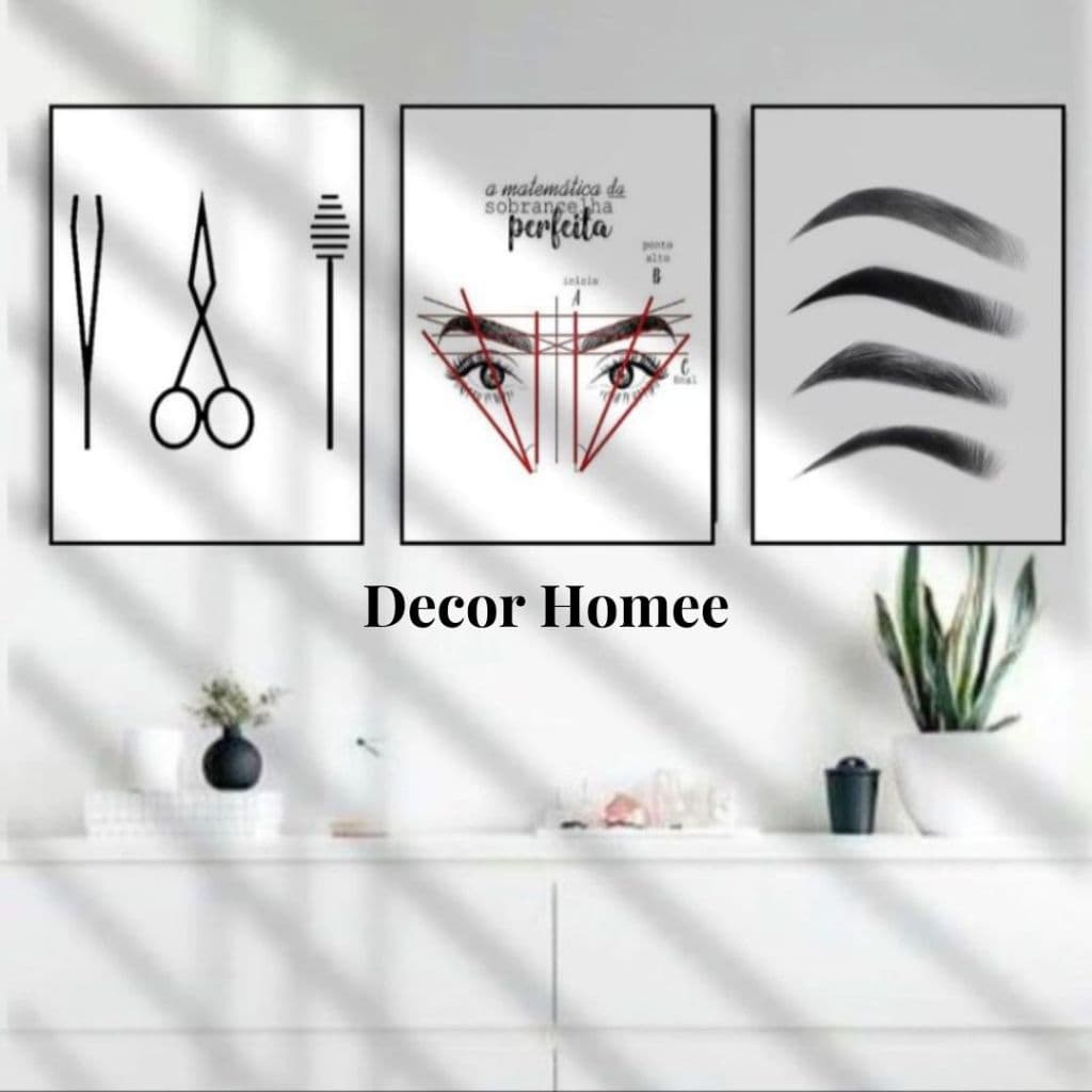 Kit 3 Quadros Design de Sobrancelha Decoração de salão de beleza a Matematica da sobrancelha perfeit