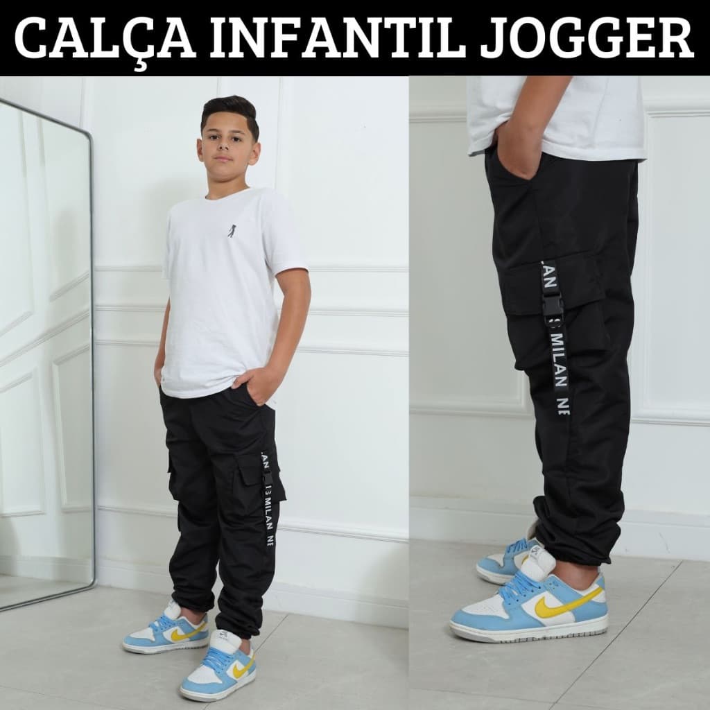Calça Jogger Tactel Infantil Masculino Para Meninos 4 Bolsos Calça Bomber Cargo Hip Hop