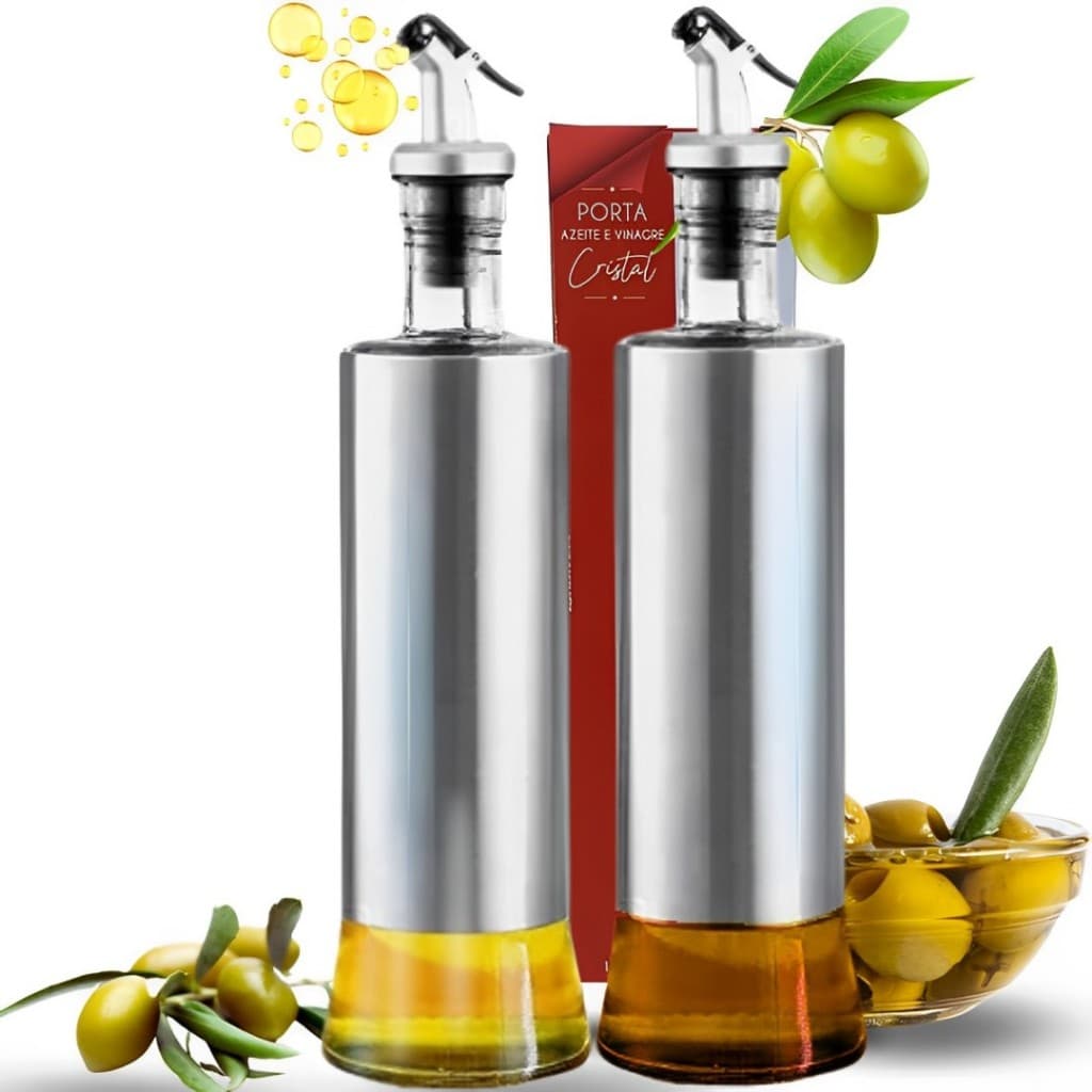 Kit 2 Porta Azeite E Vinagre Com Dosador Inox Vidro Top 300 ml