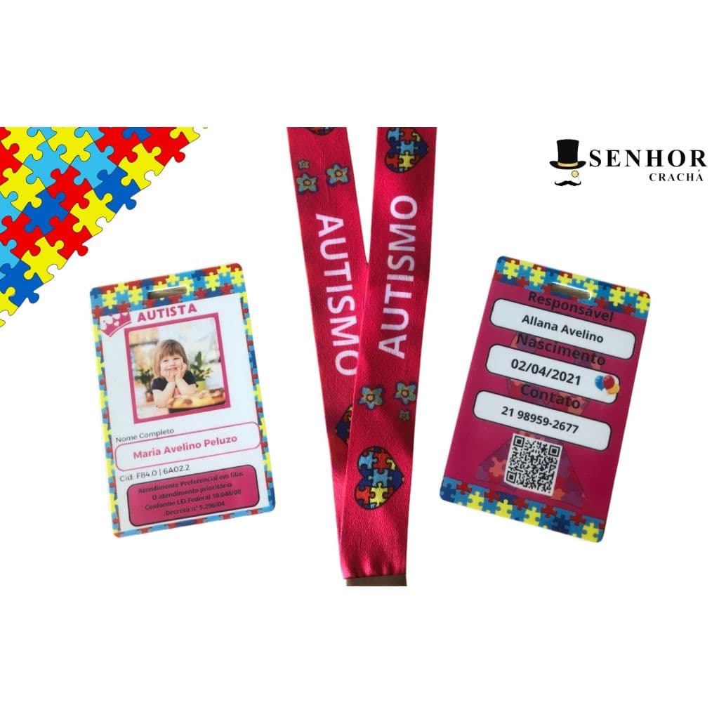 Crachá autismo, tdah, autista + cordão personalizado + arte grátis