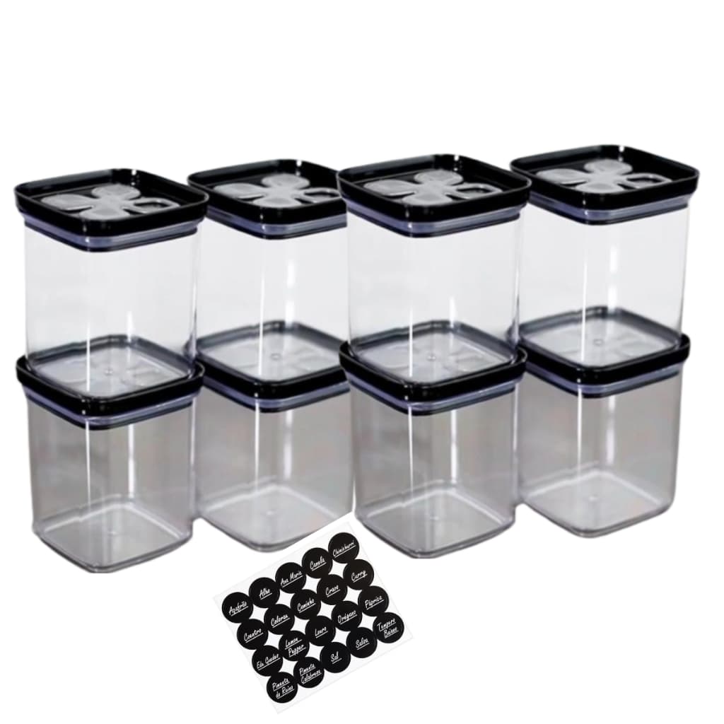 8 Porta Tempero Tampa Preta Giratoria Dosadora 8 Potes de 300 ML