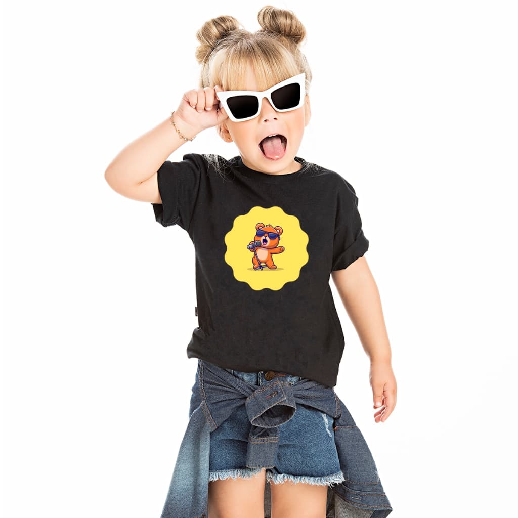 Camiseta Infantil Ursinho Microfone Alta Definição