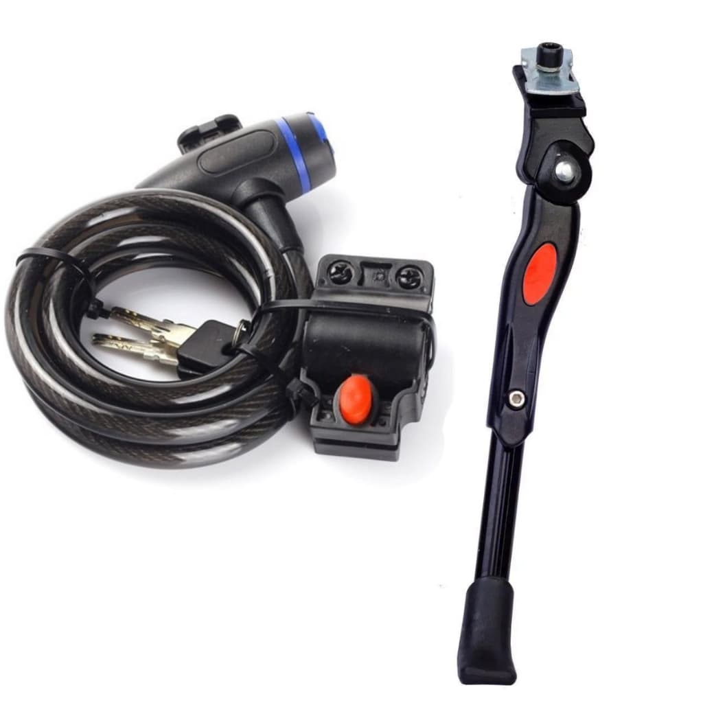 Kit Pezinho De Descanso Para Bike e Trava Cadeado Bike Corrente Reforçada