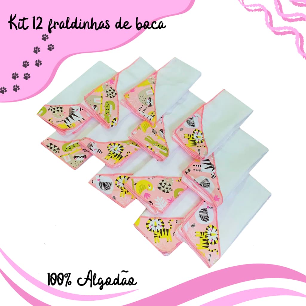 Kit 12 Unidades Fraldinhas De Boca 100% Algodão