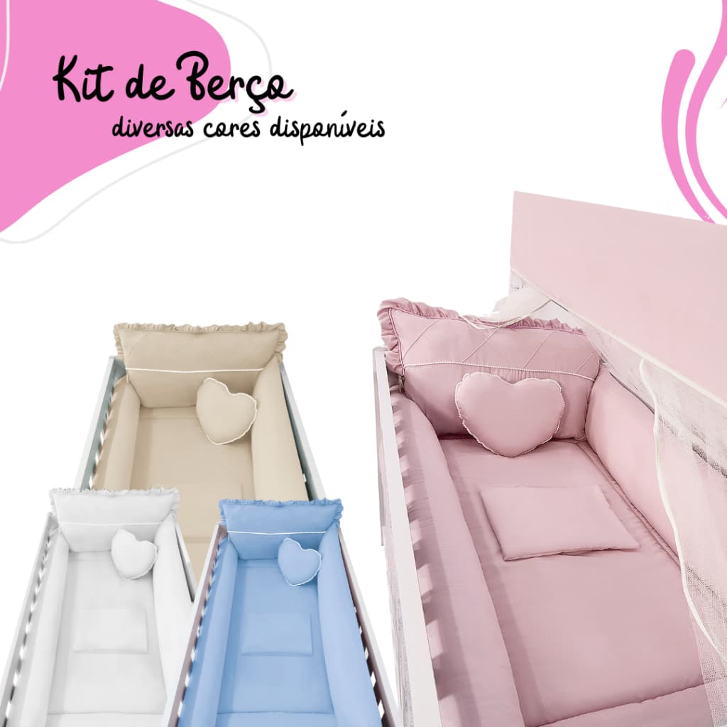 Kit Protetor de Berço Completo: 10 Peças + Mosquiteiro - Diversas Cores