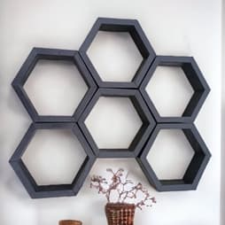 kit 7 Nichos Colmeia PRETO Madeira Pinus Decorativo