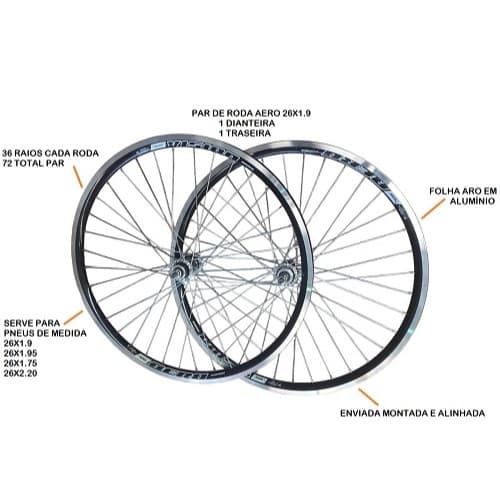 Par Roda Aero 26X1.95 Raio Grosso Cubos Roletados De Alumínio Bicicleta MTB