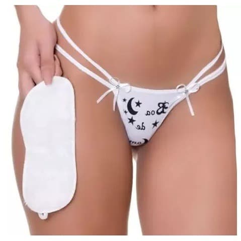 Calcinha Tanga Boa de cama + tapa olhos Lateral Duas Tiras Ref: 9033