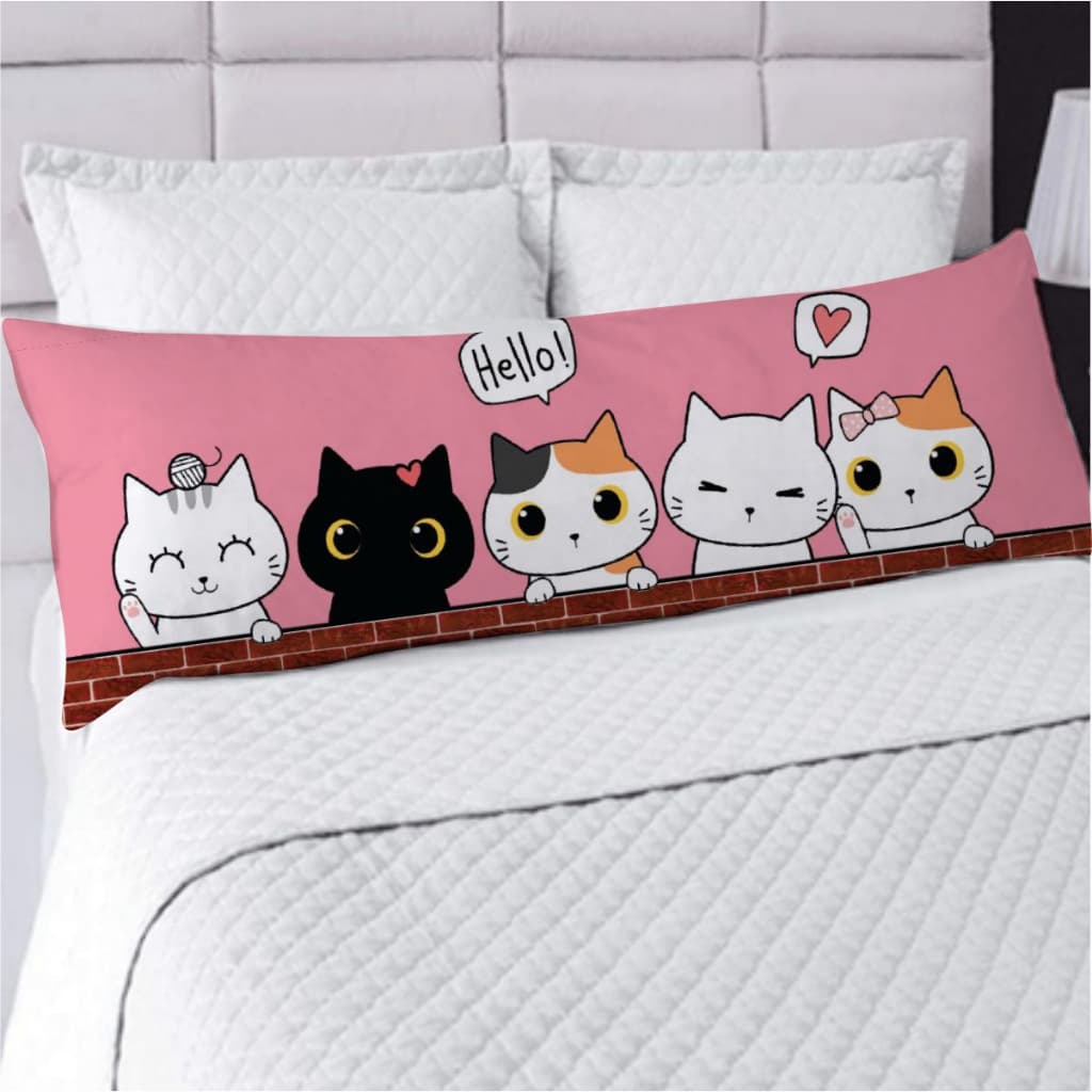 Fronha Avulsa ou Kit Fronha com Travesseiro de Corpo Xuxão Estampa Gatinhos Fofos Decoração Quarto