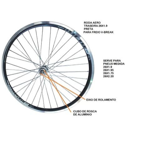 Roda Aro 26 Traseira Aero Montado 36 Furos Com Rolamento - Preta Bicicleta MTB