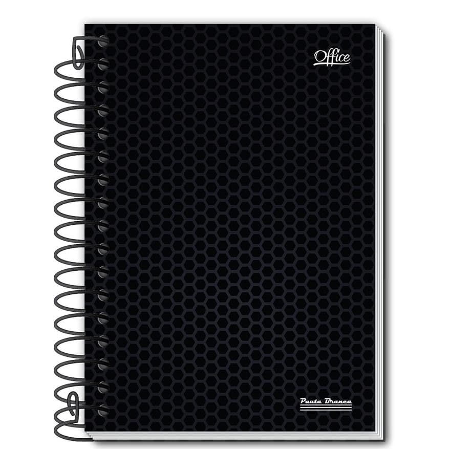 Kits Cadernos A5 Espirais 1/4 Capa Dura Office Preto 200 Folhas