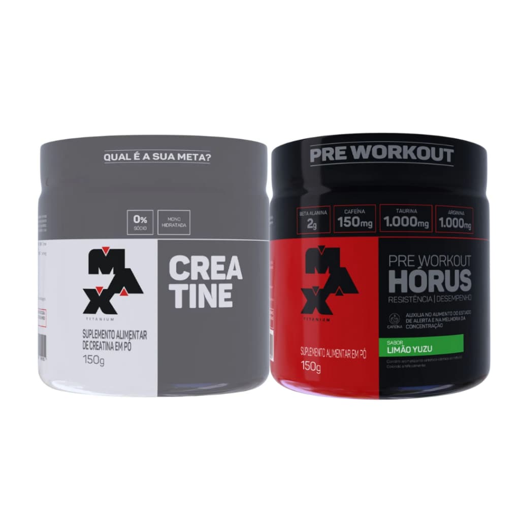 Creatina monohidratada - 150g + Pré treino Horus 150g - Max Titanium
