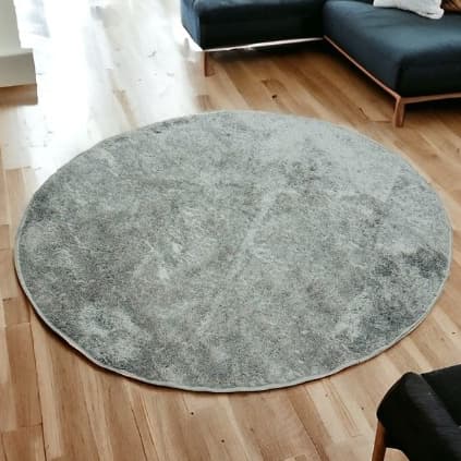 Tapete 1,50m Redondo Sala Quarto Pelo Baixo Macio 150x150 Bege e Prata