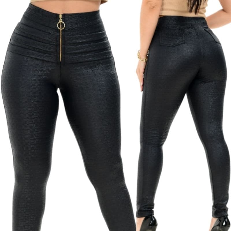 Calça Legging Levanta Bumbum Com Ziper Cintura Alta calca cirre couro fake