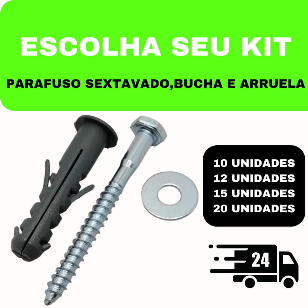 PARAFUSO SEXTAVO SOBERBA 1/4 X 65MM + BUCHA 10MM COM ANEL + ARRUELA 1/4