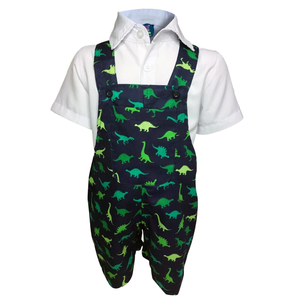 Jardineira Safari Com Camisa Social Infantil 1 ao 3 Varias Cores Desenhos