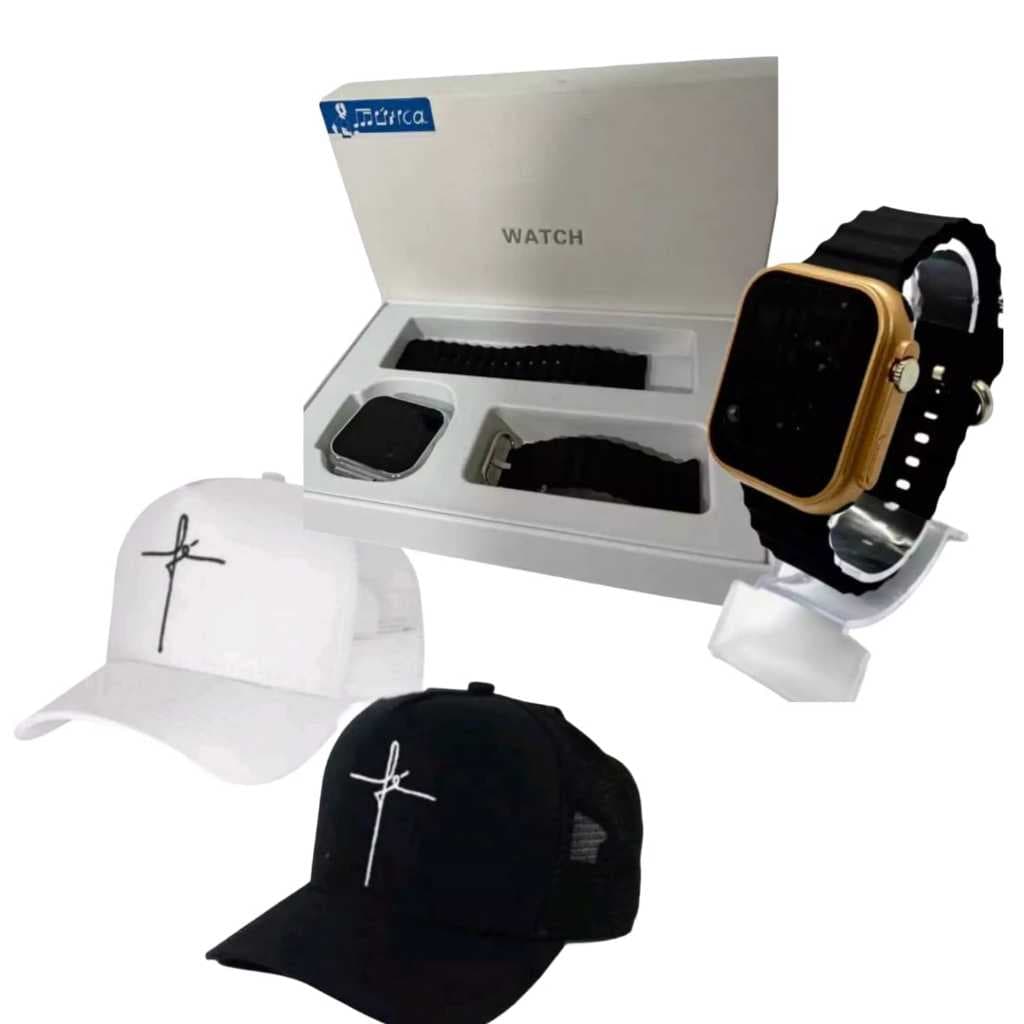 Kit Relogio Premium Prova D'agua + Bone Masculino Fe Regulavel fim de ano