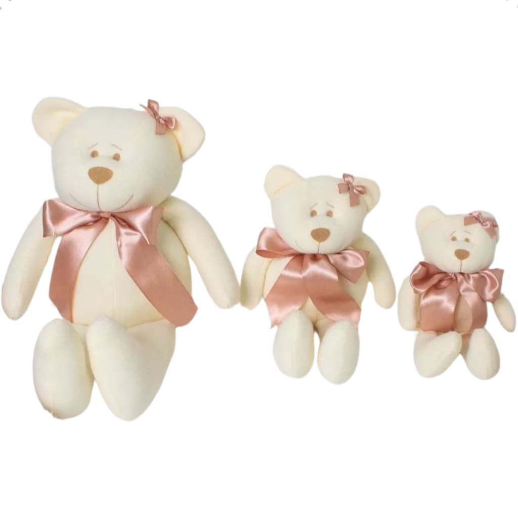 Trio de Ursos Articulados Ideal Para Nichos 03 Unidades com Laços Menina Menino Decorativo